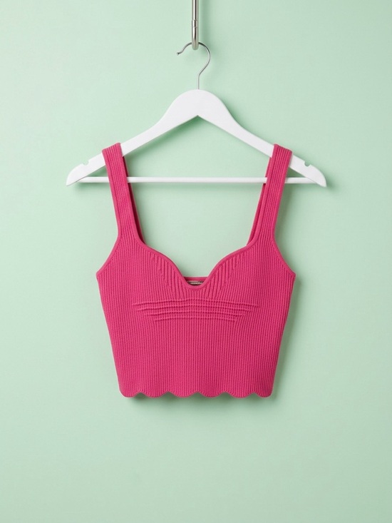 Maniere De Voir Tops - Maniere De Voir Fuchsia Ribbed Sweetheart Crop Top
